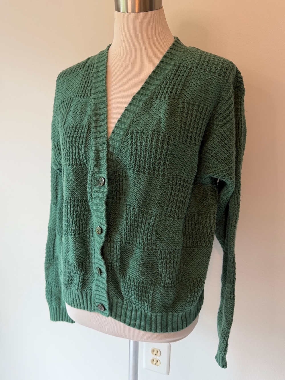 Boundary Waters Vintage Green Mixed Stitch Knit Cardigan Sweater Button Up Large - Picture 2 of 16